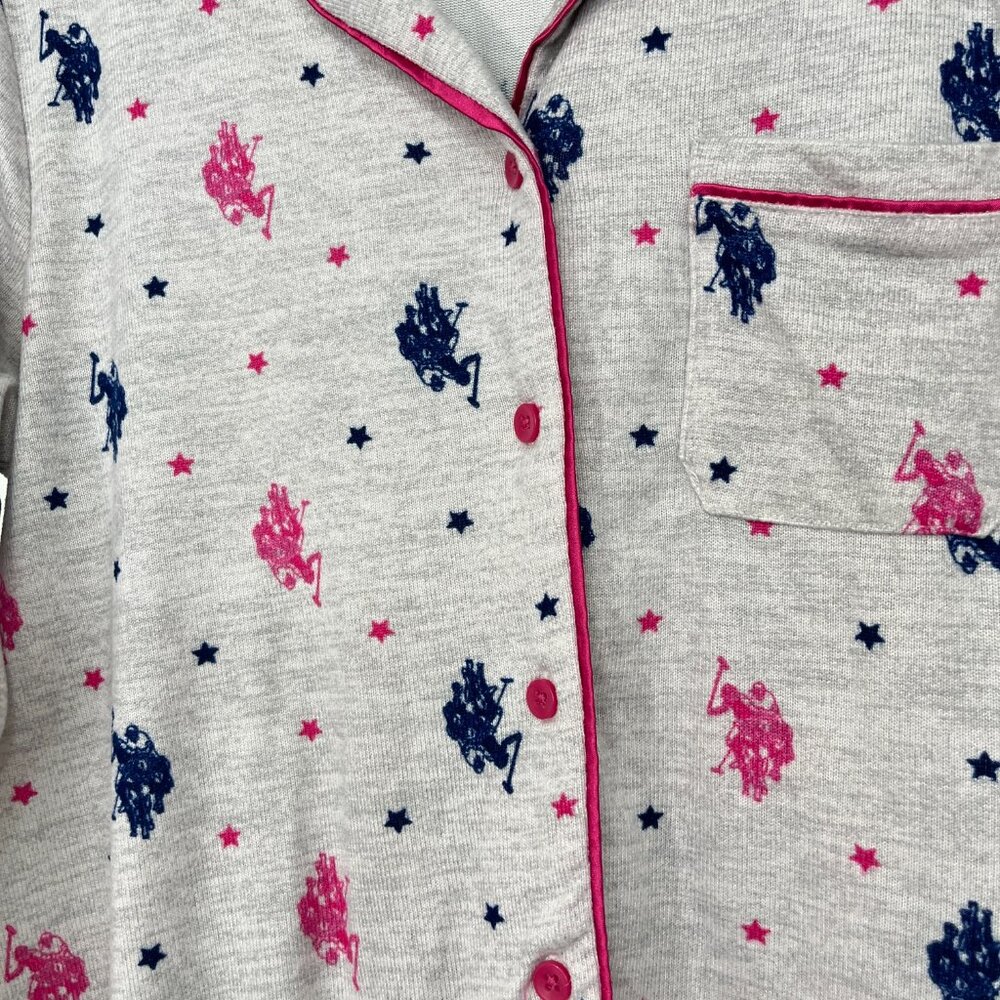 US Polo Assn Medium Gray, Pink, Blue Long Sleeve Pajama Set with Pockets - Picture 4 of 12